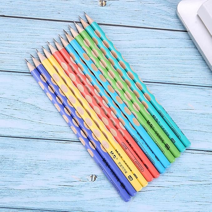 M&G 12 Pcs Triangular Hole Pencils for Kids with Grip Correction 2B Pencils, Pre-sharpened Colored Barrel Graphite Wood Pencils, Smooth Writing, Suitable for School, Office, Drawing, Sketching
