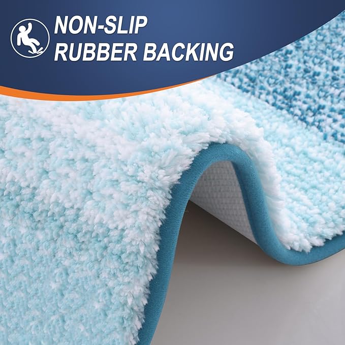 OLANLY Bathroom Runner Rugs Mat 47x17, Extra Soft Absorbent Microfiber Bath Rugs, Rubber Backing, Quick Dry, Washable Long Bath Mats for Bathroom, Tub and Shower, Home Decor Accessories, Peacock Blue