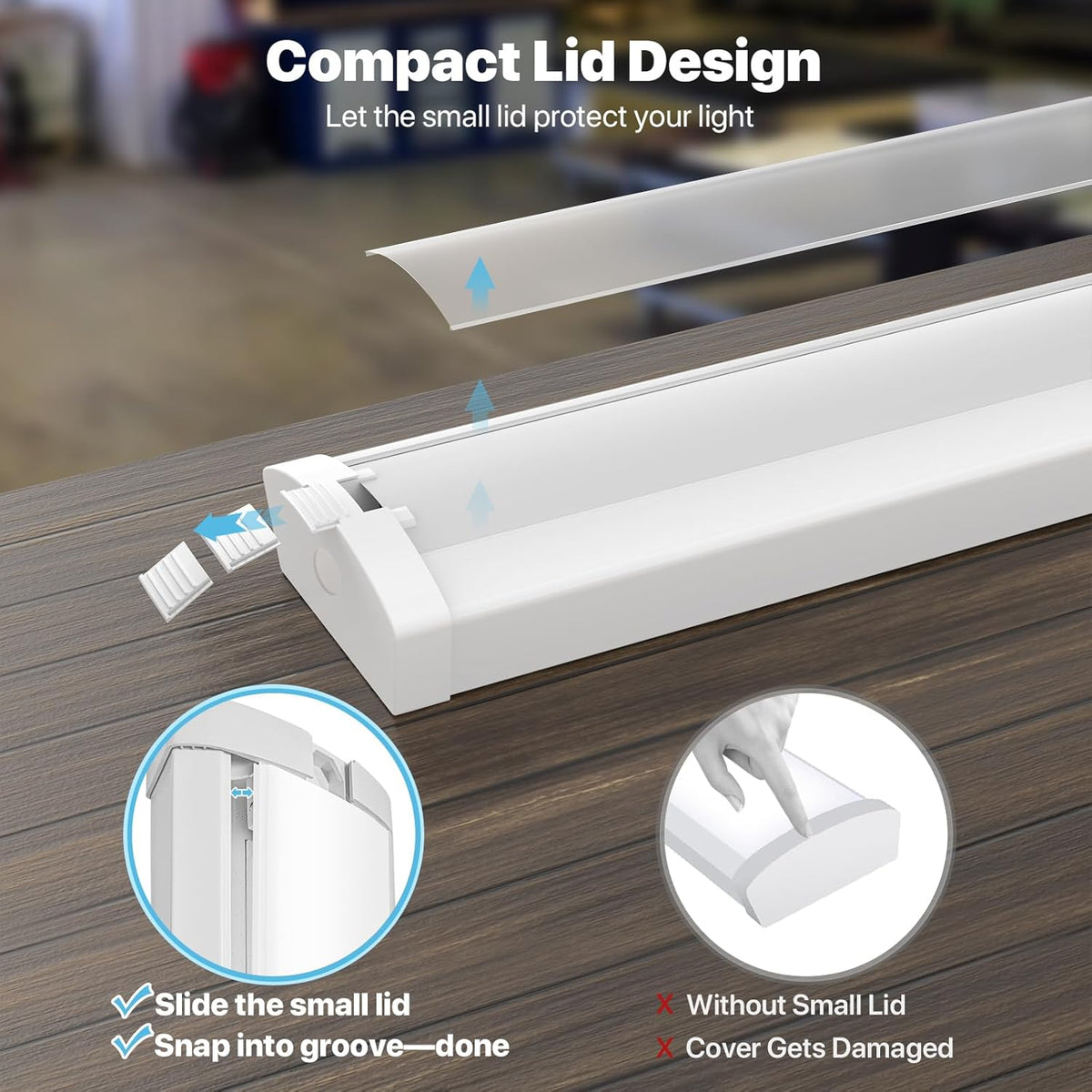 HYPERLITE 4ft LED Wraparound Light 60W,6600LM 4' LED Shop Lights Fixture with 3 Wattages for Garage,4000K Neutral White Wrap Light AC120V, 48inch Led Light Fixtures for for Garage, Office, Kitchen