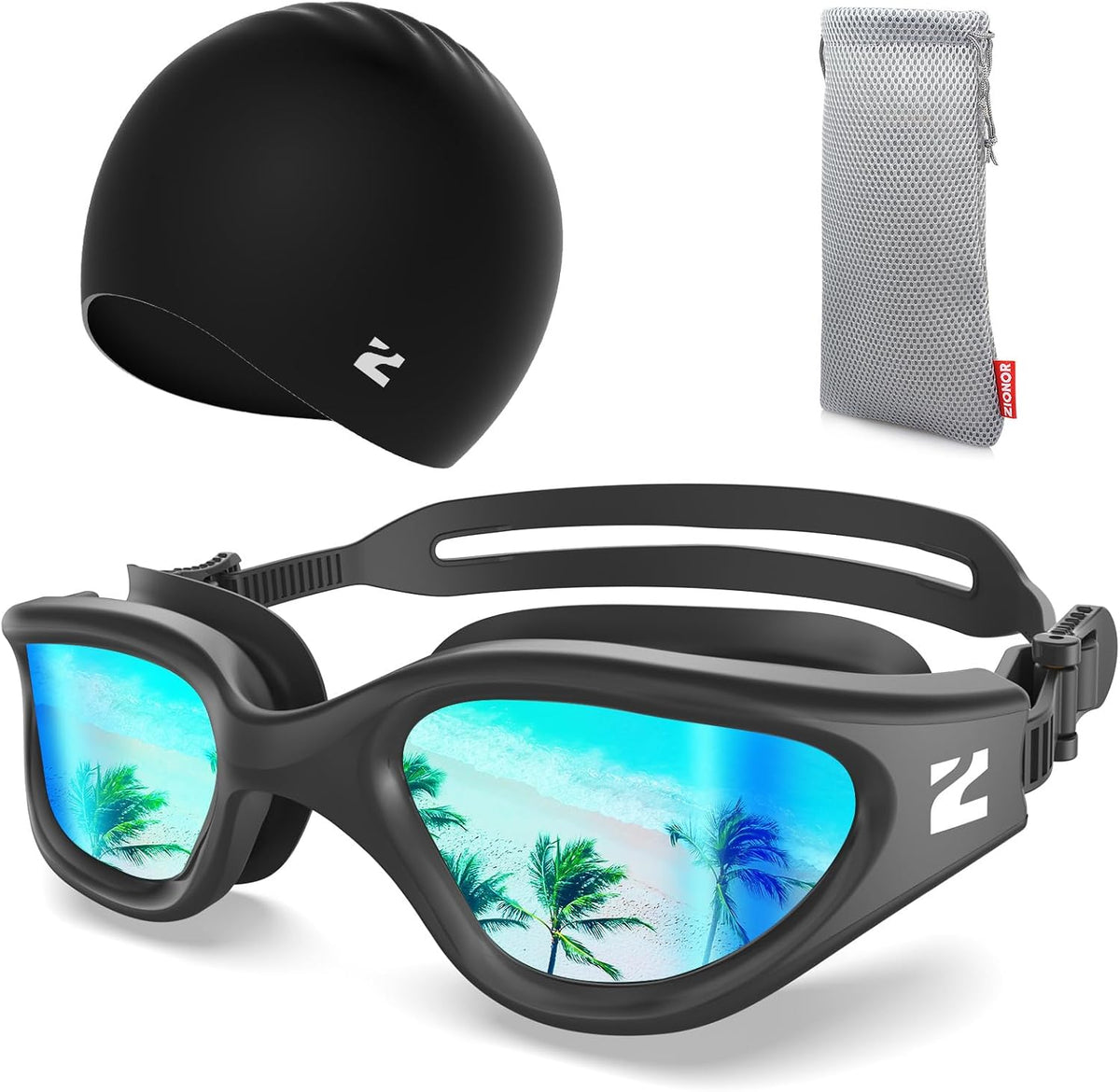 ZIONOR G1 Lite Swim Goggles with Swim Cap Comfortable Anti-fog Swimming Goggles Cap Set for Adult Men Women