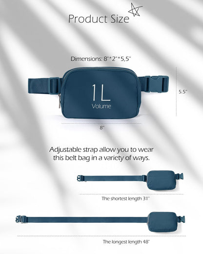 ODODOS Unisex Mini Belt Bag with Adjustable Strap Small Fanny Pack for Workout Running Traveling Hiking, Navy Blue