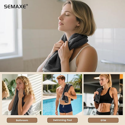 SEMAXE Hand Towels for Bathroom, 100% Cotton Towels with Hanging Loops, Soft and Absorbent, 4 Pack Hand Towel Set for Gym, Shower, Hotel, Spa and Kitchen, Yellow+Grey