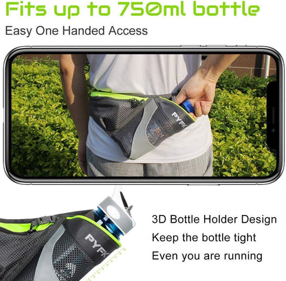 PYFK Running Belt Hydration Waist Pack with Water Bottle Holder for Men Women Waist Pouch Fanny Bag Reflective