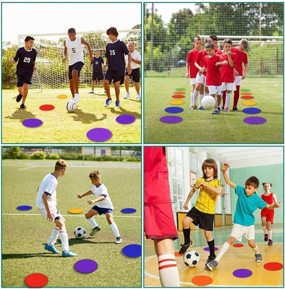 Poly Spots Spot Markers for Gym Floor 9inch 10inch 12/18/24/36 Pcs Flat Cones Non-Slip Rubber Floor Dots Circles for Kids Sports Soccer Basketball Agility Training Dance Classroom