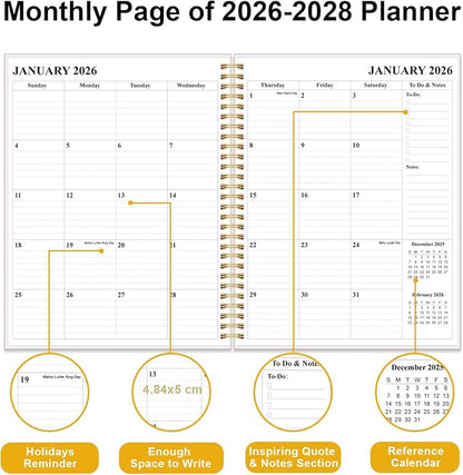 2026-2028 Monthly Planner - 36 Month PLanner Calendar from January 2026 to December 2028, 3 Year Planner 2026-2028 with Flexible Cover, Inner Pocket, Perfect for Home | School | Office, 8.5" x 11", Colorful Large Flower