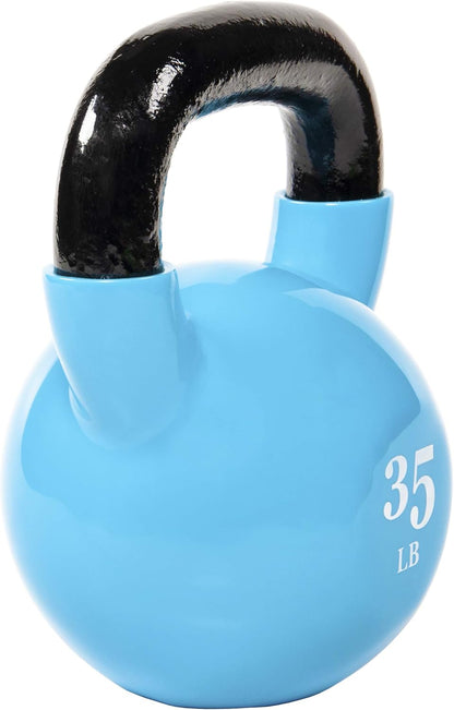Signature Fitness All-Purpose Color Vinyl Coated Solid Cast Iron Kettlebell Weight
