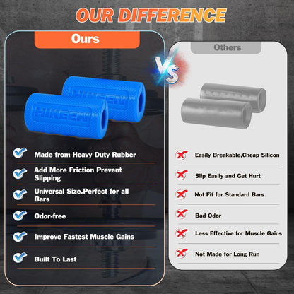 Hikeen Thick Bar Dumbbell Grips,Non Slip Hard Rubber Barbell Grips,Grips for Weight Lifting, Muscle Building-1.77", 2", 2.25" & 2.75" Outer Diameter