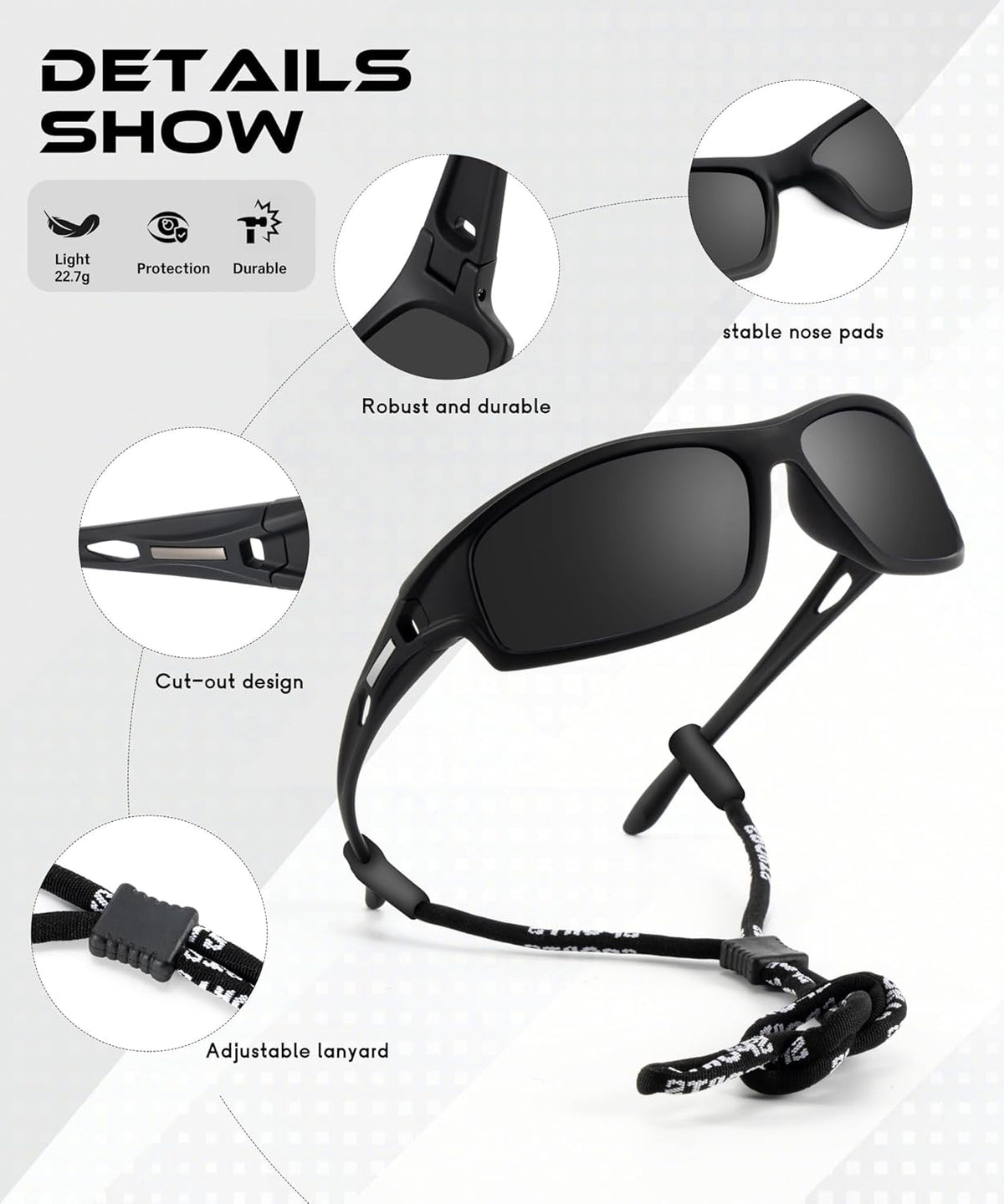 Polarized Sunglasses Men, Sports Sun Glasses Womens UV400 Protection for Fishing Running Driving
