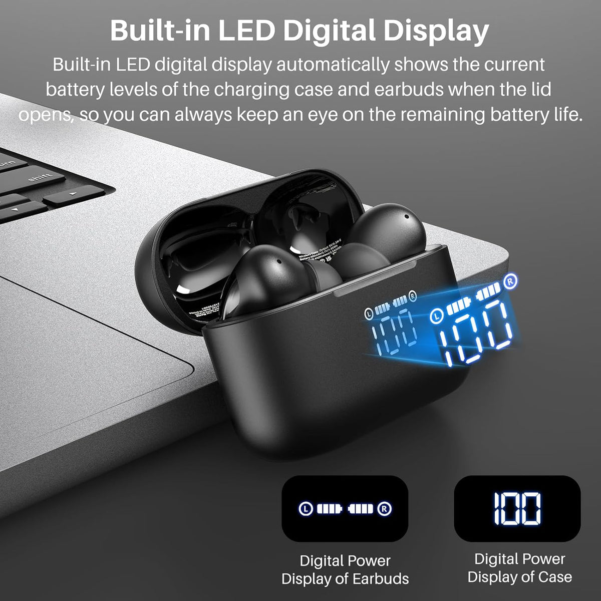 TOZO T20 Wireless Earbuds Bluetooth Headphones 48.5 Hrs Playtime with LED Digital Display, IPX8 Waterproof, Dual Mic Call Noise Cancelling 10mm Broad Range Speakers, 2025 Version