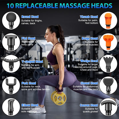 TOLOCO Massage Gun, Deep Tissue Back Massager for Athletes with 10 Massage Heads, Electric Muscle Percussion Massager for Any Pain Relief, FSA and HSA Eligible, Gifts for Fathers Day, Grey