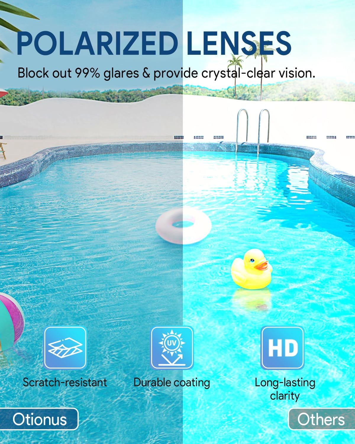 Swim Goggles, Polarized Adult Swimming Goggles Bungee Strap No Hair Pulling Anti-fog Pool Goggles for Men Women
