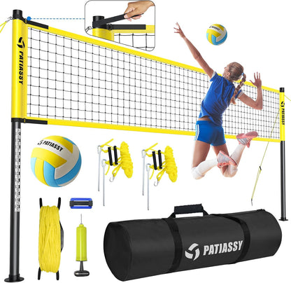 Outdoor Portable Volleyball Net Set System for Backyard - Quick & Easy Setup Adjustable Height Poles, PU Volleyball, Pump and Carrying Bag