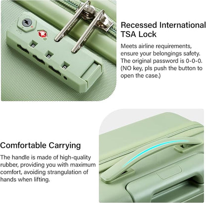 Hanke 24 Inch Checked Luggage with Spinner Wheels Hard Shell Suitcases Lightweight Travel TSA Luggage for Women Men Medium Suitcase(Bamboo Green)