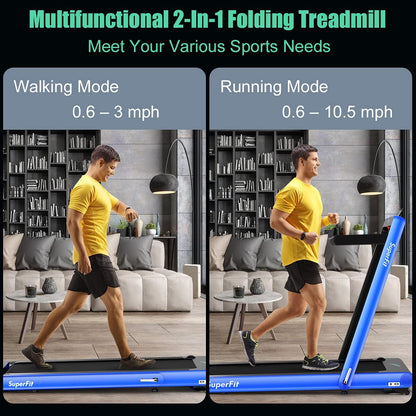 GYMAX Walking Pad, 4.75HP Under Desk Treadmill with LED Touch Screen, App Control, Built-in Speaker & Handle, 2 in 1 Folding Compact Portable Treadmill for Home Small Space