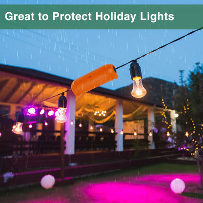 Flemoon [3 Pack] Outdoor Extension Cord Safety Cover with Waterproof Seal, Weatherproof Electrical Connection Box to Protect Outdoor Outlet, Plug, Socket, Christmas Holiday Decoration Light, Orange