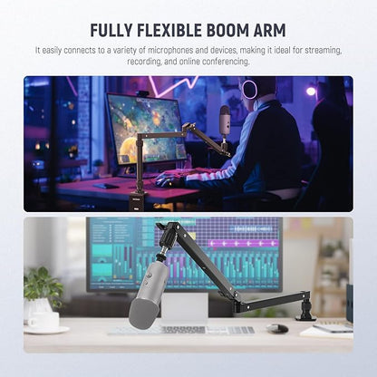 NEEWER Low Profile Mic Arm Desk Stand Mount with Damping, 360° Swivel Articulating Boom Arms with Heighten Pole & Cable Management Channels for Microphone Podcast Gaming Streaming Zoom Calls, MST002
