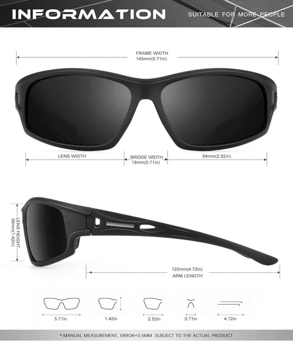 Polarized Sunglasses Men, Sports Sun Glasses Womens UV400 Protection for Fishing Running Driving