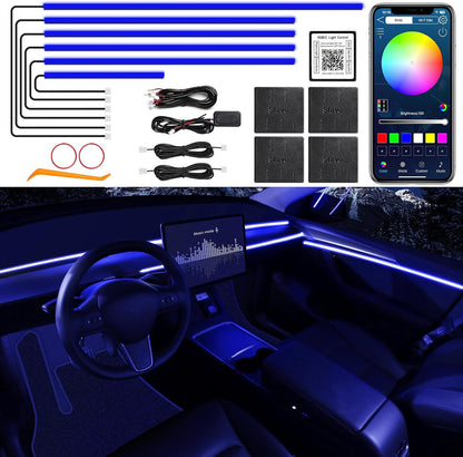 Acrylic Interior Car LED Strip Light with Wireless APP, RGB 6 in 1 with 175 inches 612 LEDs Fiber Optic Car Ambient Lighting Kits, Dynamic Music Sync Neon LED Strip Lights for Car