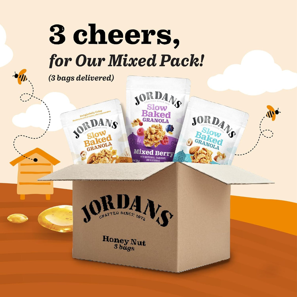 Jordans Slow Baked Granola | Variety Pack | Mixed Berry, Honey Nut, Four Nut | No Artificial Flavors, Colors, or Preservatives | Better for You Snacks for Adults & Kids | 11.4 oz (3 Pack)