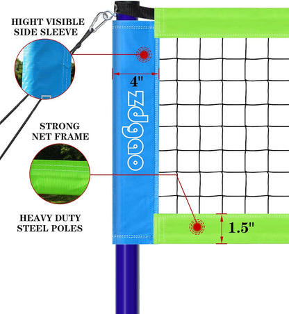 Volleyball Net Outdoor - Portable Volleyball Set for Backyard with Professional Volleyball Net, Wrap Yarn Volleyball and Pump, Boundary Line, Carry Bag