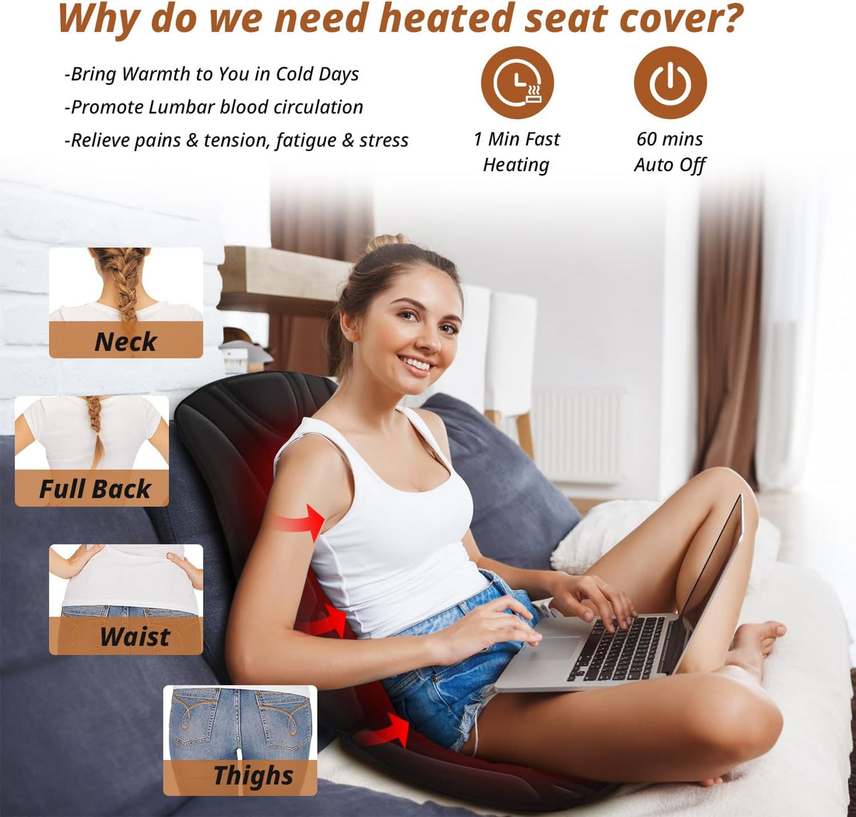 Heated Seat Cover Expanded in Heating Area Winter Seat Cushion for Home Office