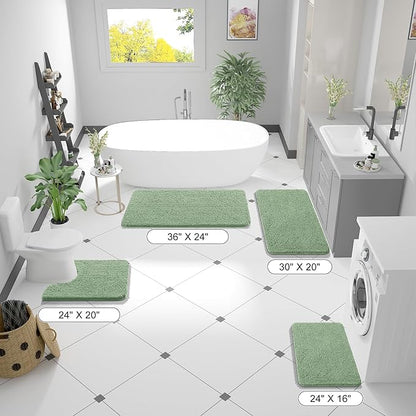 OLANLY Large Bathroom Rugs 59x35, Extra Soft Absorbent Chenille Bath Rugs, Rubber Backing Quick Dry, Machine Washable Bath Mats for Bathroom Floor, Tub and Shower, Home Decor Accessories, Sage Green