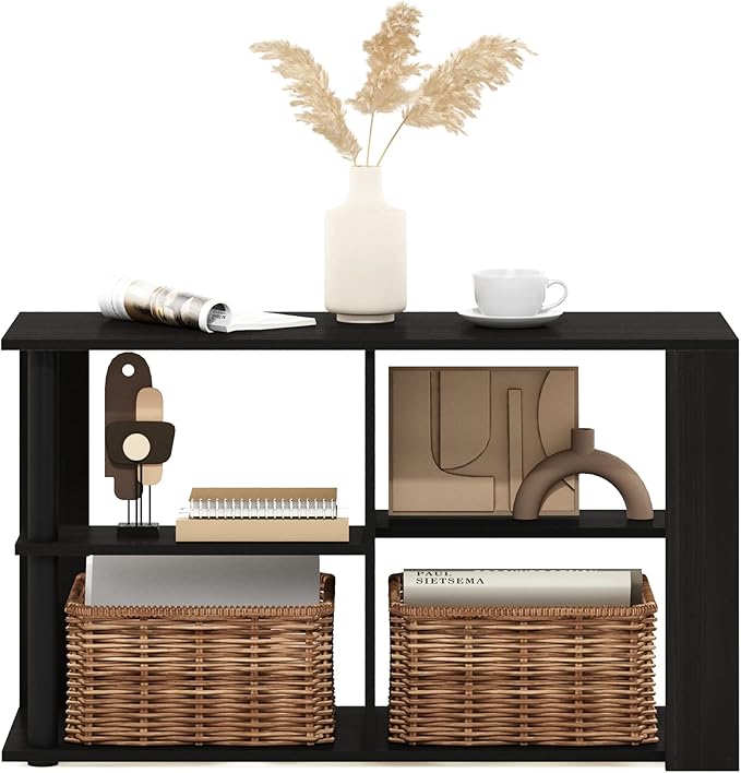 Furinno Romain Narrow End Table with Shelves, Espresso/Black