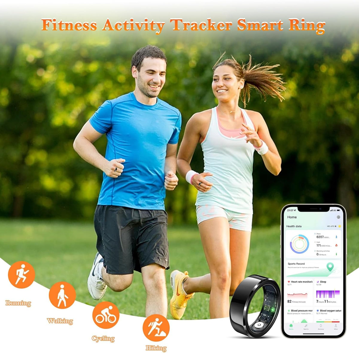 Smart Ring for Women Men-Wearable Fitness Tracker with Sleep Tracking Heart Rate Blood Oxygen Healthy Monitor Ring Activity Monitoring Steps Calories Black