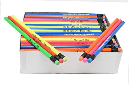 Pencil Guy Promotional Personalized Imprinted Red Neon Round Pencils 144 to a box. 6 colors to choose from!