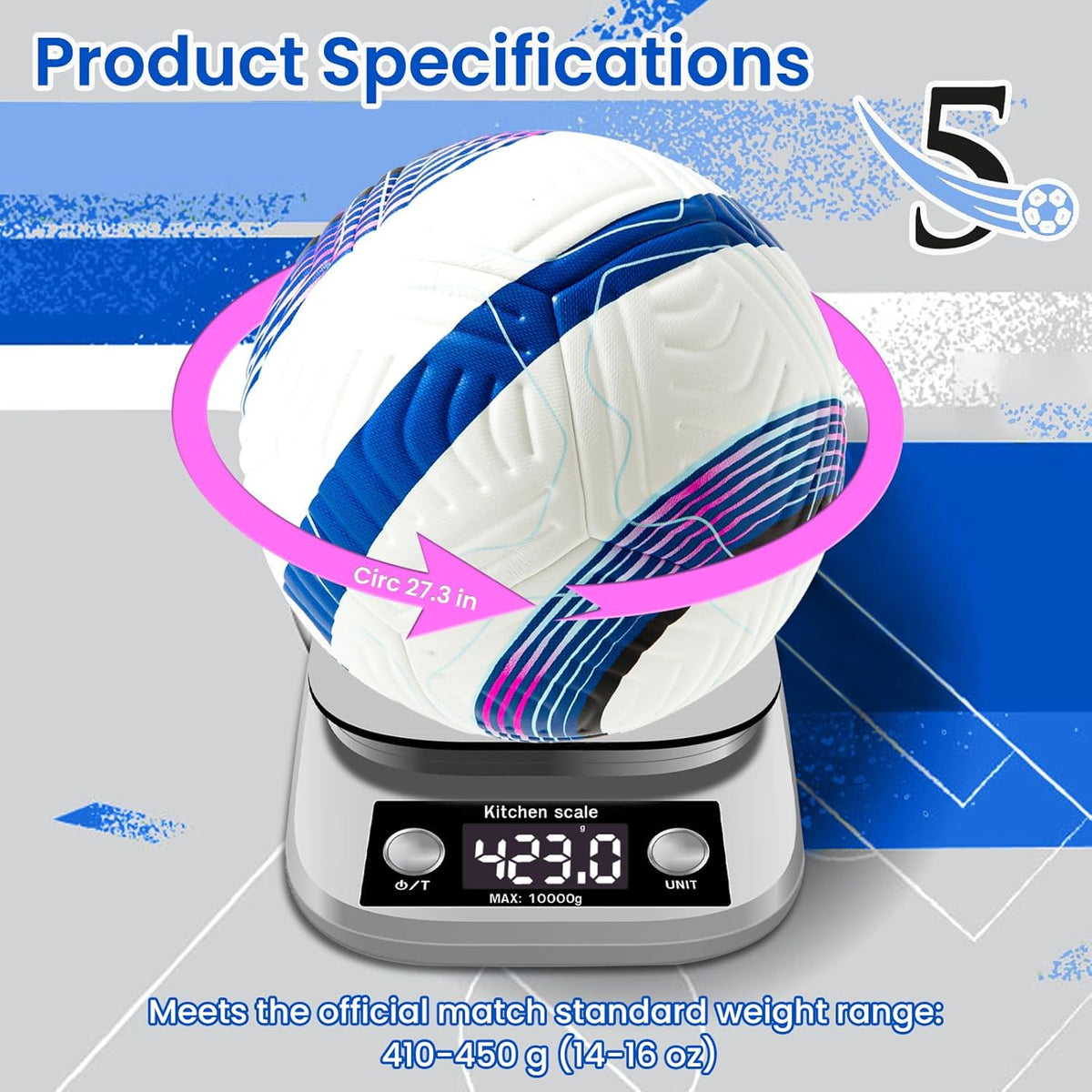 Official Match Soccer Ball Size 5 – Waterproof PU Leather, Includes Pump & Needles, Mesh Storage Bag for Easy Carry
