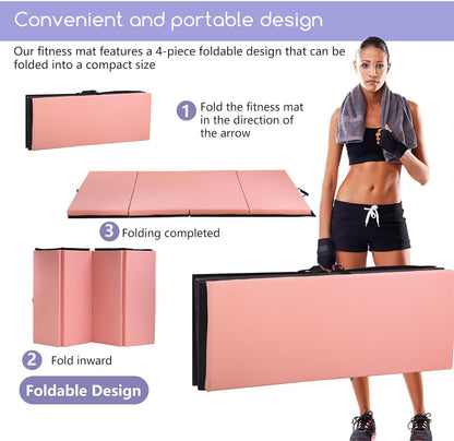 Gymnastics Tumbling Mats Portable Gymnastics Mat Foldable Tumbling Mat 2'x6'/4'x8' PU Leather Exercise Mat Yoga Mat with Carrying Handles for home Workout outdoor Yoga Gymnastics