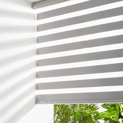 Persilux Cordless Zebra Blinds for Windows Free-Stop Roller Windows Shades (24" W X 72" H, Grey) Dual Layer Light Control for Day and Night, Light Filtering Sheer Shades for Home, Bedroom