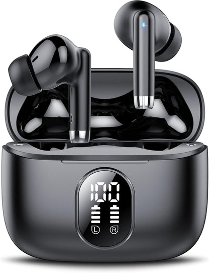 Wireless Earbuds, 2025 New Bluetooth 5.4 Headphones HiFi Stereo with 4 ENC Mic, 40H Mini Ear Buds In-Ear Noise Cancelling Earbuds with LED Screen, Ultra Light USB-C Bluetooth Earphones for Android iOS