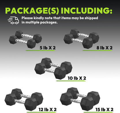 Hex Dumbbell Set, 30-480 lb Set Rubber Encased Exercise & Fitness Dumbbells, Weights Dumbbells Set, Hand Weight for Strength Training