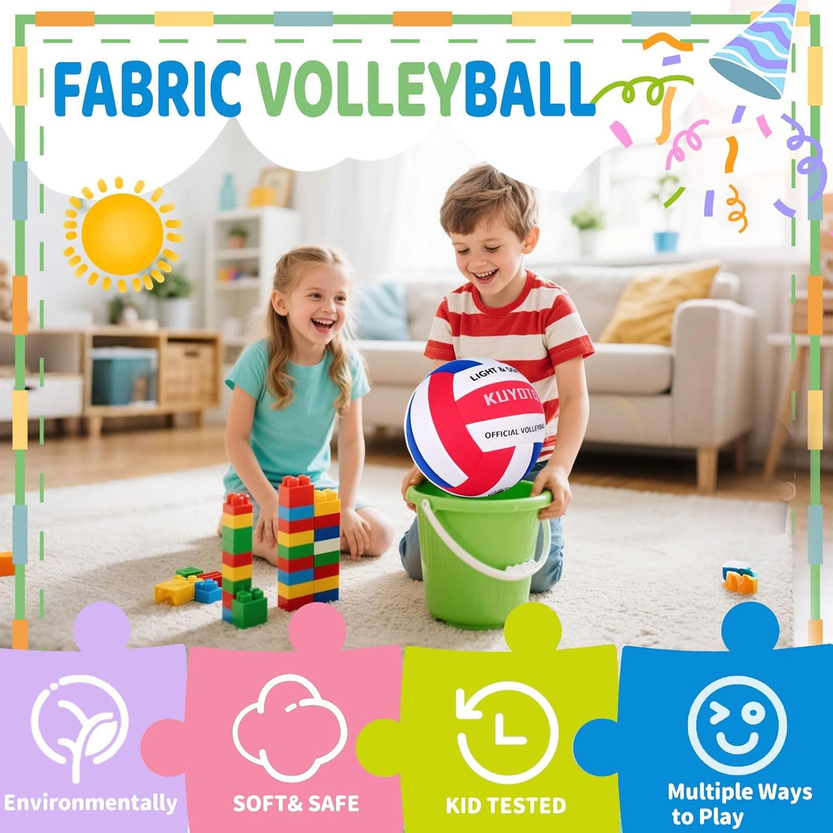 KUYUTQ Soft Light Quiet Indoor Volleyball for Kids Youth Beginners, Perfect for House Yard Training Practice Games(Deflated)