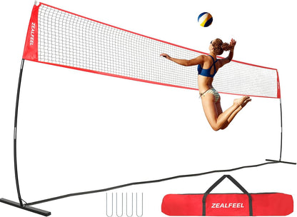 Volleyball Net, 12ft/20ft Training Set Height Adjustable, Portable Freestanding Practice for Hitting or Serving Drills, Pop up With Carry Bag for Backyard or Outdoor