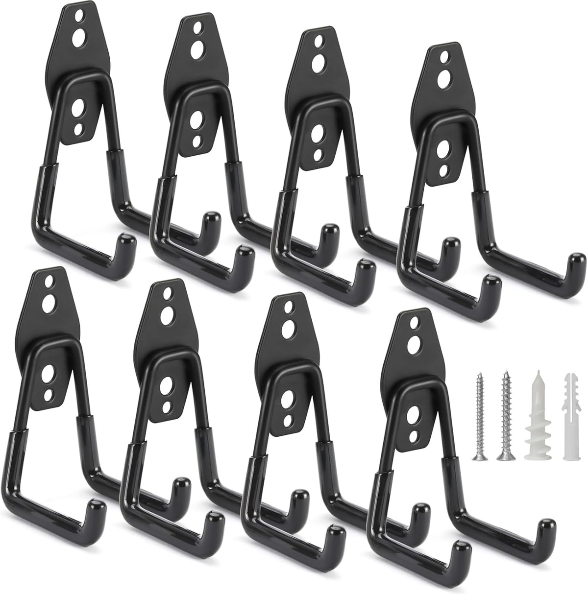 8 Pack Heavy Duty Garage Hooks Storage Organizer Wall Mount Power and Garden Tool Hangers, for Hanging Ladders, Ropes, Hose, Bulk Items