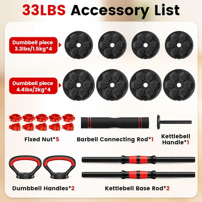 Adjustable Dumbbell Set, 20/33/45/70/90lbs Free Weight Set with Connector, 4 in1 Dumbbells Set Used as Barbell, Kettlebells, Push up Stand, Weight Set for Home Gym Suitable Men/Women