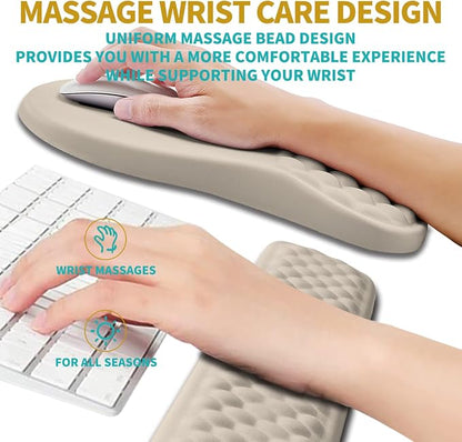 Hokafenle 2 in 1 Ergonomic Mouse Pad Wrist Support & Wrist Rest for Computer Keyboard Set, with Relieve Carpal Tunnel Pain Massage Bulge and Full Memory Gel Design (2In1 Set - Apricot)