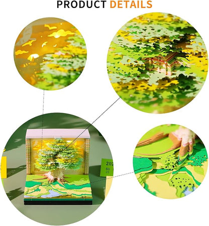 3D Time Piece Calendar, 2027 Desk Calendar With LED Light, 3d Tree Memo Pad Creative Desk Calendar, Christmas Gift for Colleague Friend, Desktop Decoration(Lucky tree)