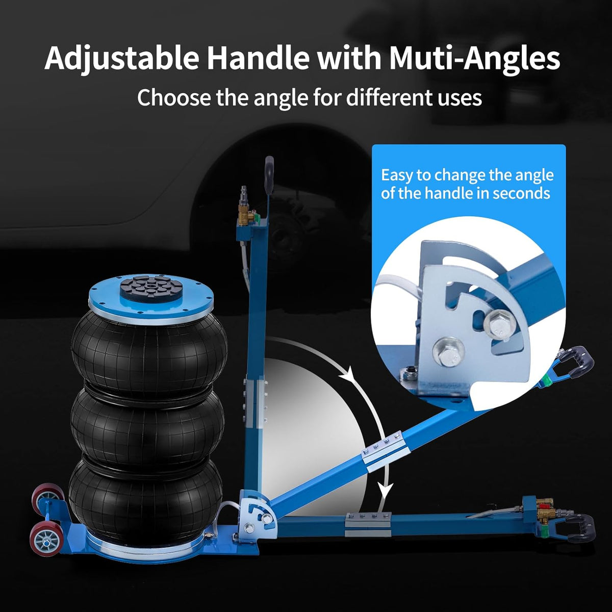 CXRCY 5 Ton Air Jack for Cars & Trucks - 11000LBS Capacity Pneumatic Airbag Jack with Adjustable Long Handle, Fast Lifting up to 16 Inch for Cars,Trucks (Blue Triple Bag Air Jack)