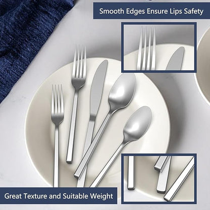 Cubic 20-Piece Silverware Set, Flatware Set Stainless Steel, Modern Cutlery Set, Service for 4, Matte Finish Forged Dishwasher Safe