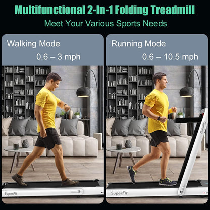 GYMAX Walking Pad, 4.75HP Under Desk Treadmill with LED Touch Screen, App Control, Built-in Speaker & Handle, 2 in 1 Folding Compact Portable Treadmill for Home Small Space