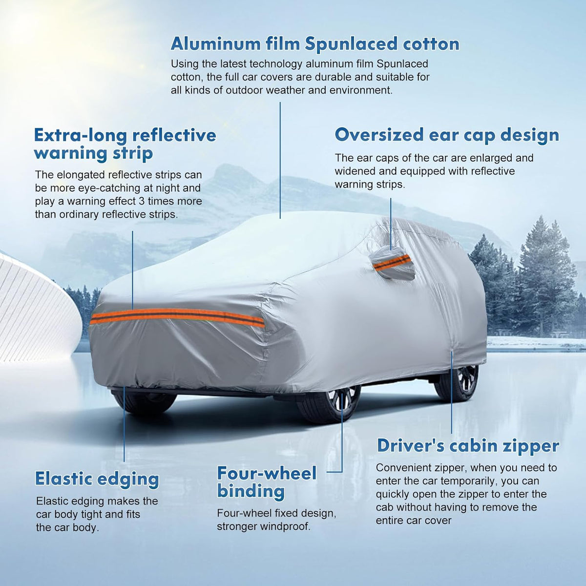 KEYOOG Fit for 178"-189" Length SUVs, 6-Layer Full Car Cover is All-Weather Waterproof, Universal in All Seasons, Snow Prevention, Rainproof, Acid Rainproof, Sunscreen, Orange Reflective Strip