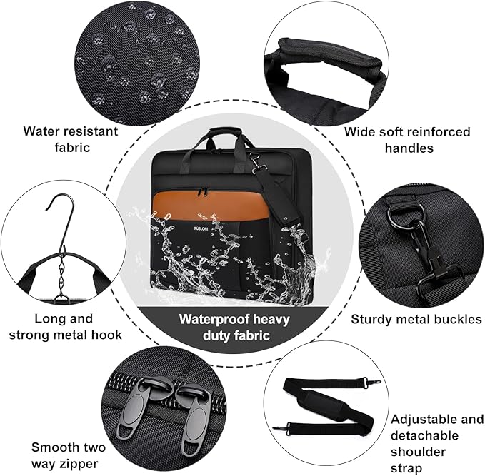 Garment Bag Travel Suit Bag for Men Large 40-Inch Carry on Garment Bag Up to 3 Suits for Business Trips,2 in 1 Hanging Suitcase Luggage Bags for Travel,Foldable Carry On Bag Fits 15.6Inch Laptop,Black