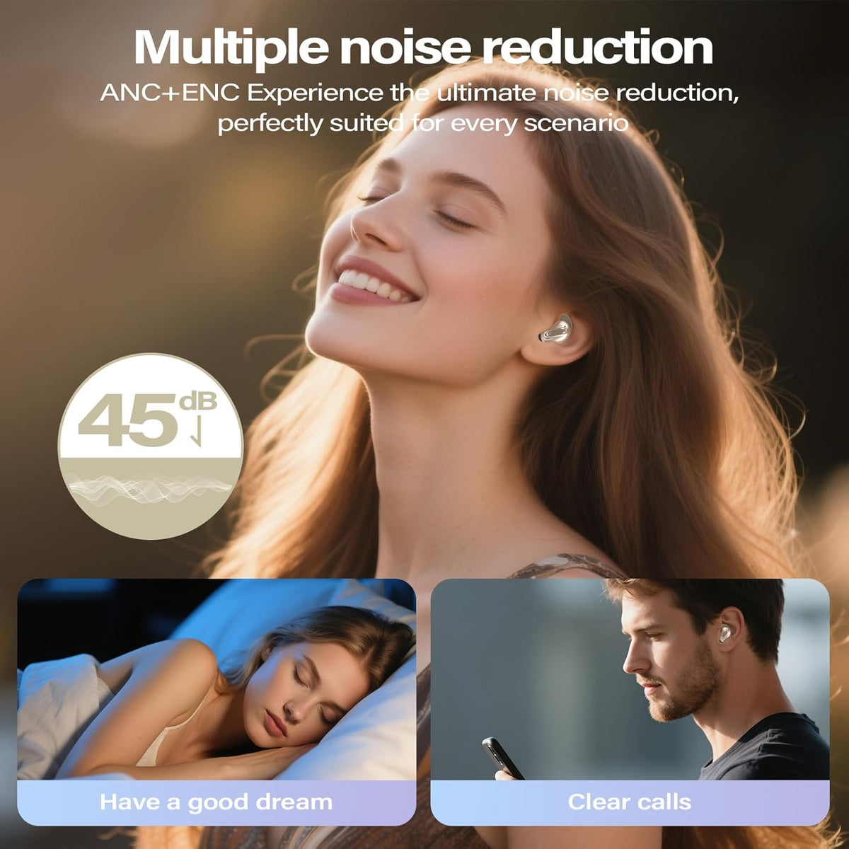 Sleep Earbuds, Mini ANC Wireless Earbuds Bluetooth 5.4 Headphones Deep Bass Stereo, 48H Playtime Ear Buds, 4 ENC Noise Cancelling Mic, In Ear IP7 Waterproof Earphones for Side Sleepers,Touch Control