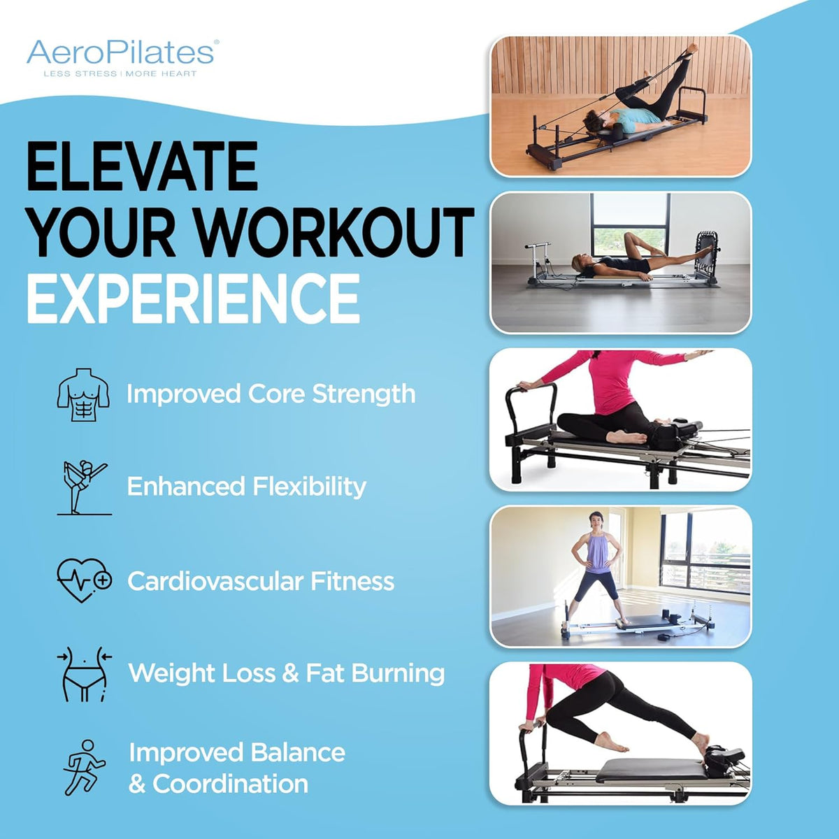AeroPilates Reformer Home Workout Equipment, Pilates Machine w/Resistance