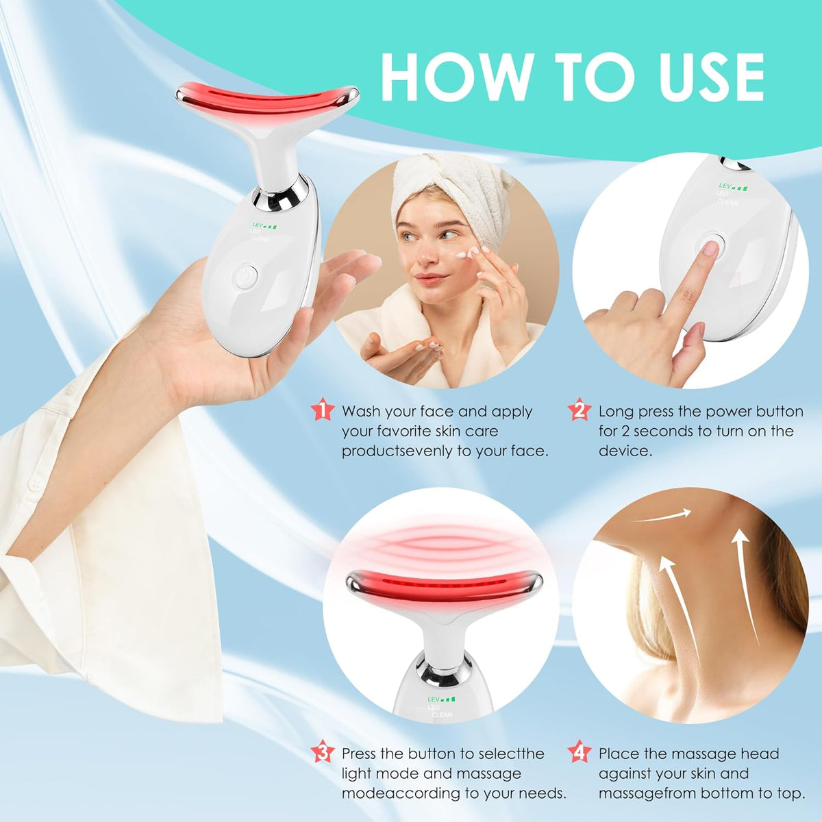 Facial Massager Red-Light-Therapy-for-Face and Neck, Face 𝖲 culpting Wand with 7 Color (Light White)