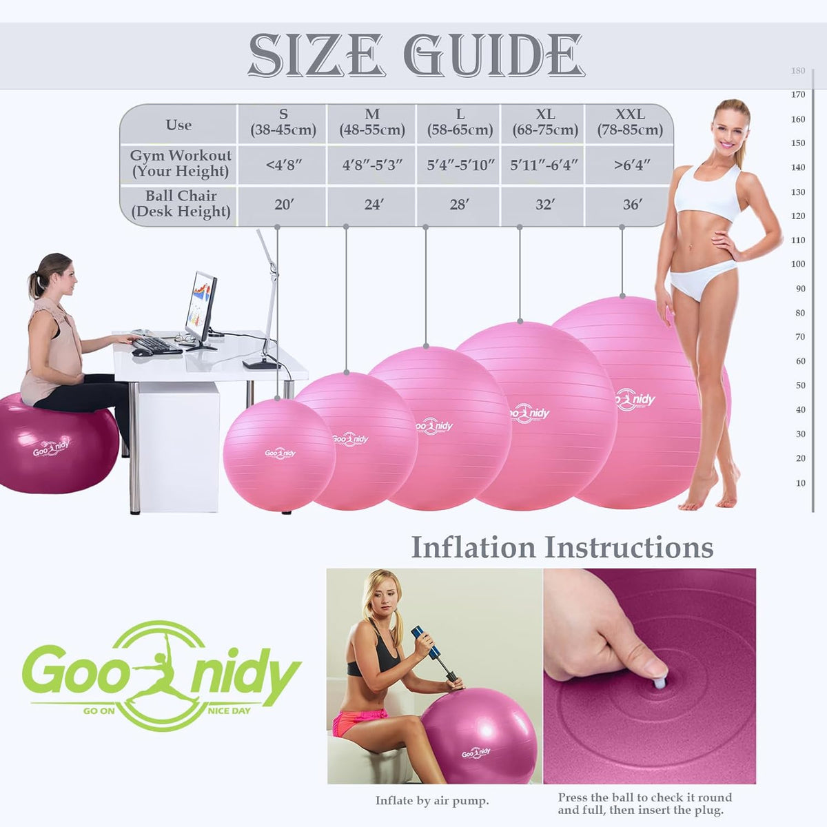 Soft Exercise ball, Anti-Burst Yoga Ball Chair Supports 2200lbs, Workout Equipment w/ Pump for Women Pregnancy, Medicine, Birthing, Physical Therapy, Stability, Excersing, Birth, Swiss, Fitness, Gym
