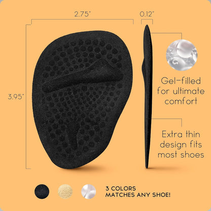 Walkize Metatarsal Pads Women | Heel Inserts for Women | Ball of Foot Cushions (2 Pairs Foot Pads) All Day Pain Relief and Comfort One Size Fits Shoe Inserts (Black)